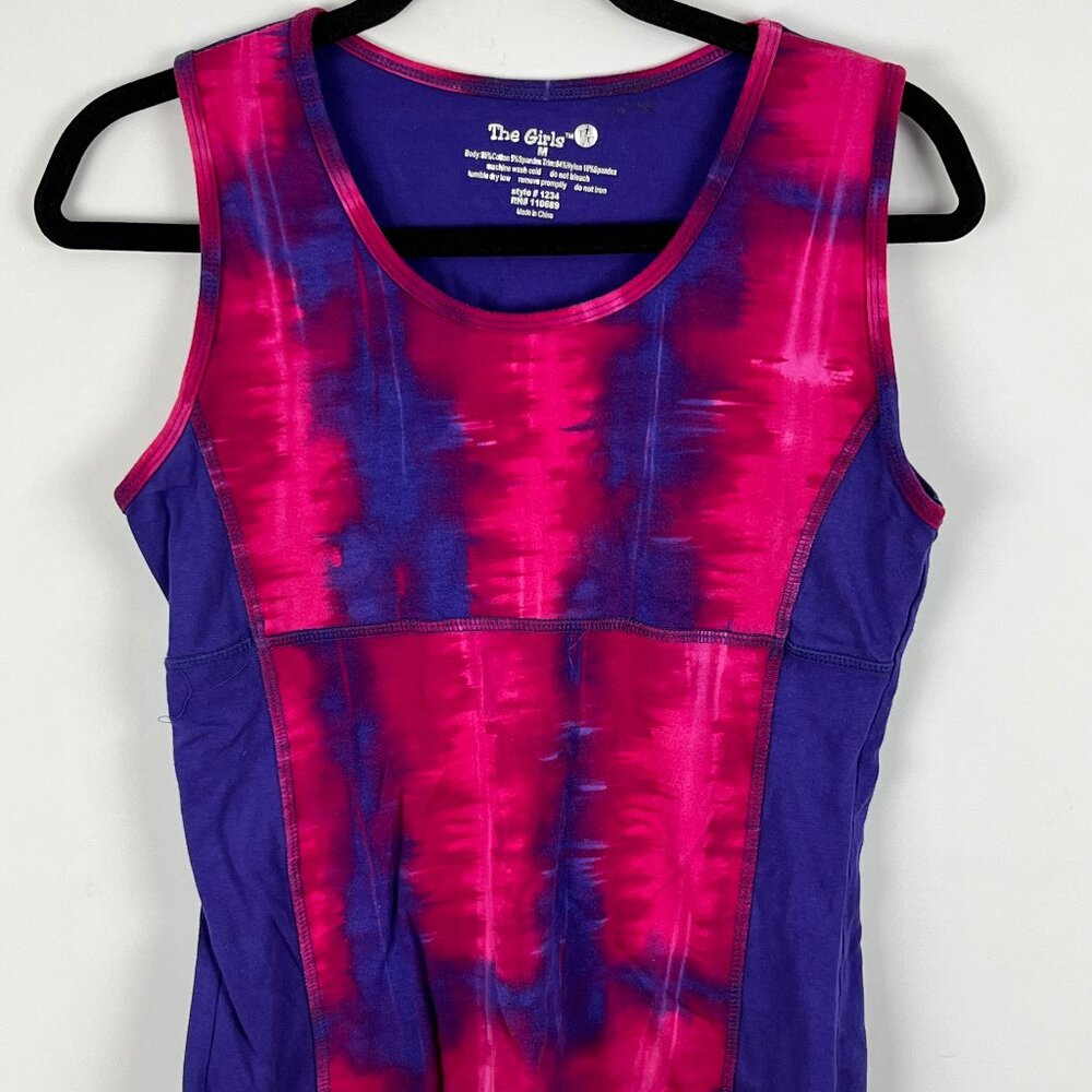 TG The Girls Top Tank Camisole Size M Purple Pink Round Neck Wide Strap Stretch